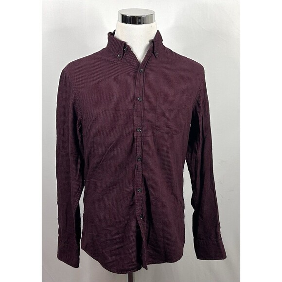 J Crew Medium Classic Fit Brushed Twill Shirt Red Black Houndstooth Cotton - Picture 2 of 5